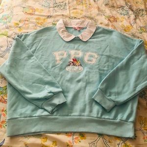 RARE NWOT Dolls Kill x Powerpuff Girls Saving The Daze Collar Sweatshirt